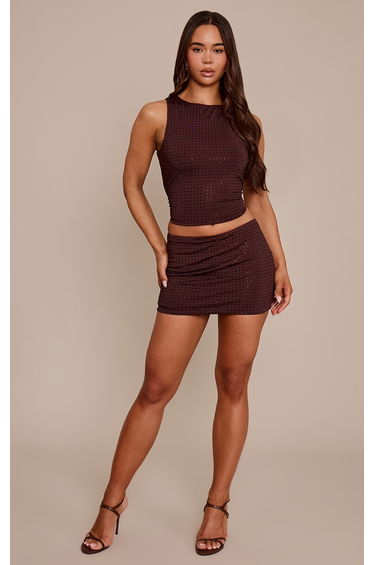 Chocolate Hot Fix Low Rise Mini Skirt