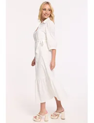 White Embroidered Tie Waist Midi Dress - 3