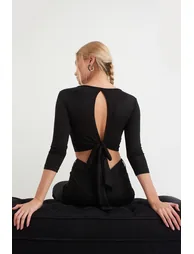 Women's Black Low-Cut Collar Crop Top - 1