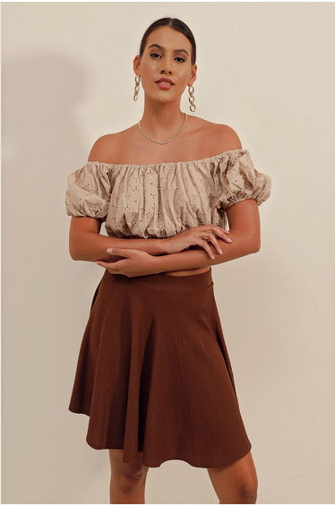 Flared Mini Skirt - Brown