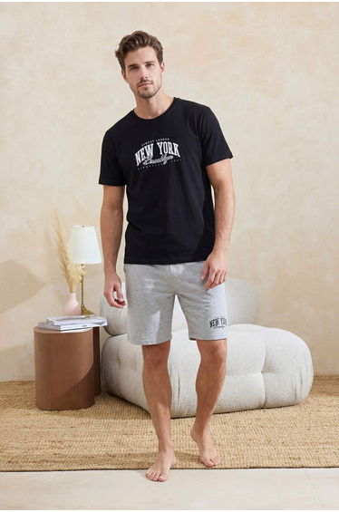 Black Regular Slogan Homewear Pajama Set