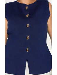 Plus Navy Compact Knit Button Up Waistcoat - 3