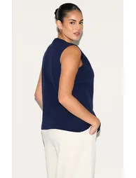 Plus Navy Compact Knit Button Up Waistcoat - 2