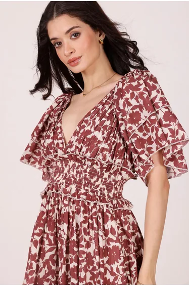 فستان ماكسي قطن بطبعة لون أحمر