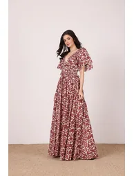 Shelby Cotton Maxi Dress in Burgundy Leaf Print - 6