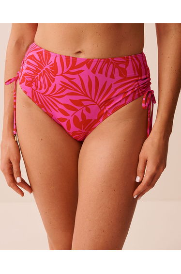 TROPICAL FUCHSIA Side Tie High Waist Bikini Bottom