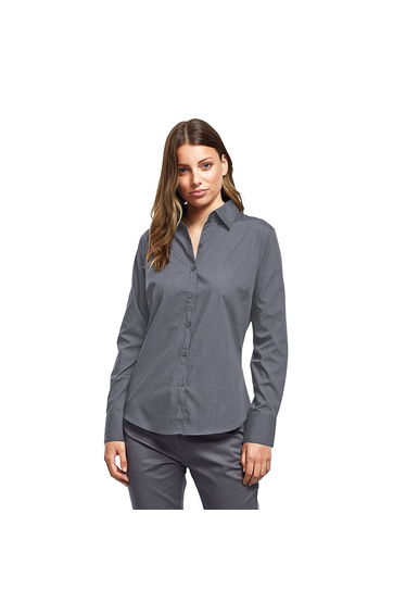Premier Womens/Ladies Poplin Long Sleeve Blouse / Plain Work Shirt - Steel