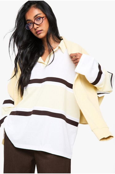 Contrast Collared Detail Rugby Top