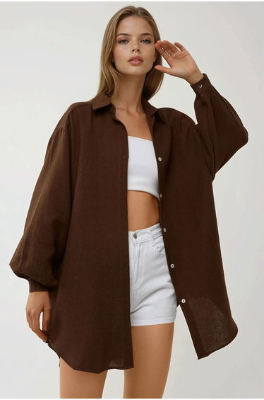 Oversized Textured Soft Linen Shirt