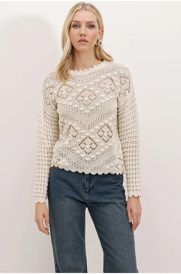 Openwork/Perforated Oversize Sweater - Stone