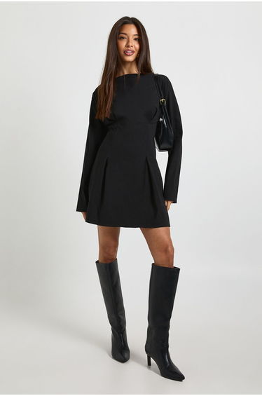 Cinched Balloon Sleeve Mini Dress - black