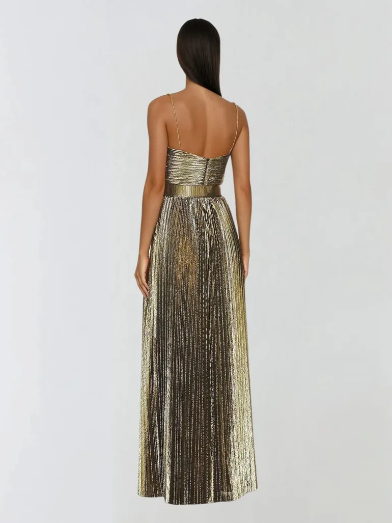 فستان ميو ميوز طول الأرض على شكل حرف A بلا أكتاف - 3