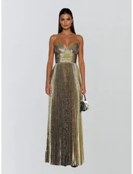 فستان ميو ميوز طول الأرض على شكل حرف A بلا أكتاف - 1