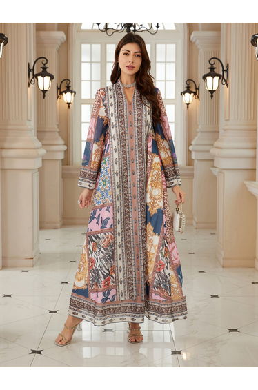 Women Printed V-Neck A-Line Jalabiya
