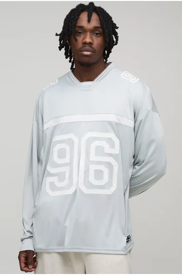 Tall Oversized Applique Baseball Man Sports Top - grey