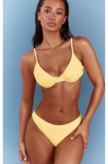 Yellow Basic Tanga Bikini bottoms