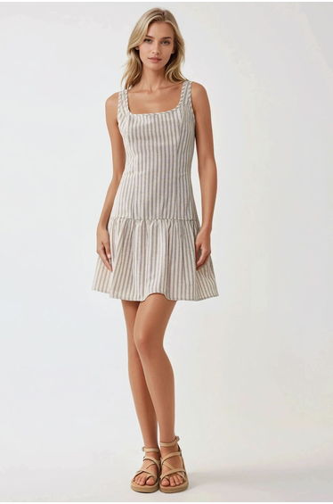 Fitted Mini Dress with Square Collar