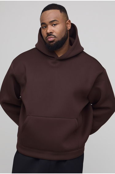 Plus Oversized Boxy Bonded Scuba Hoodie - chocolate
