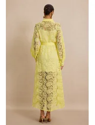 Lace Single Breasted Midi Dress With Belt - 1