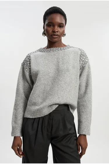 Embellished Trim Cosy Knit Jumper
