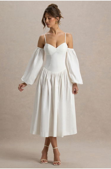 Macie | Cream Sweetheart Dress With Balloon Sleeves