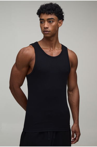Slim Fit Basic Ribbed Vest - black