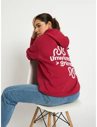 Red Oversized Fleece Graphic Hoodie - 6