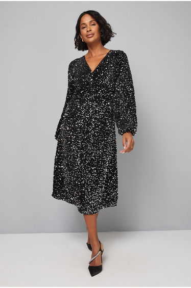 Sequin Velvet Twist Midi Dress