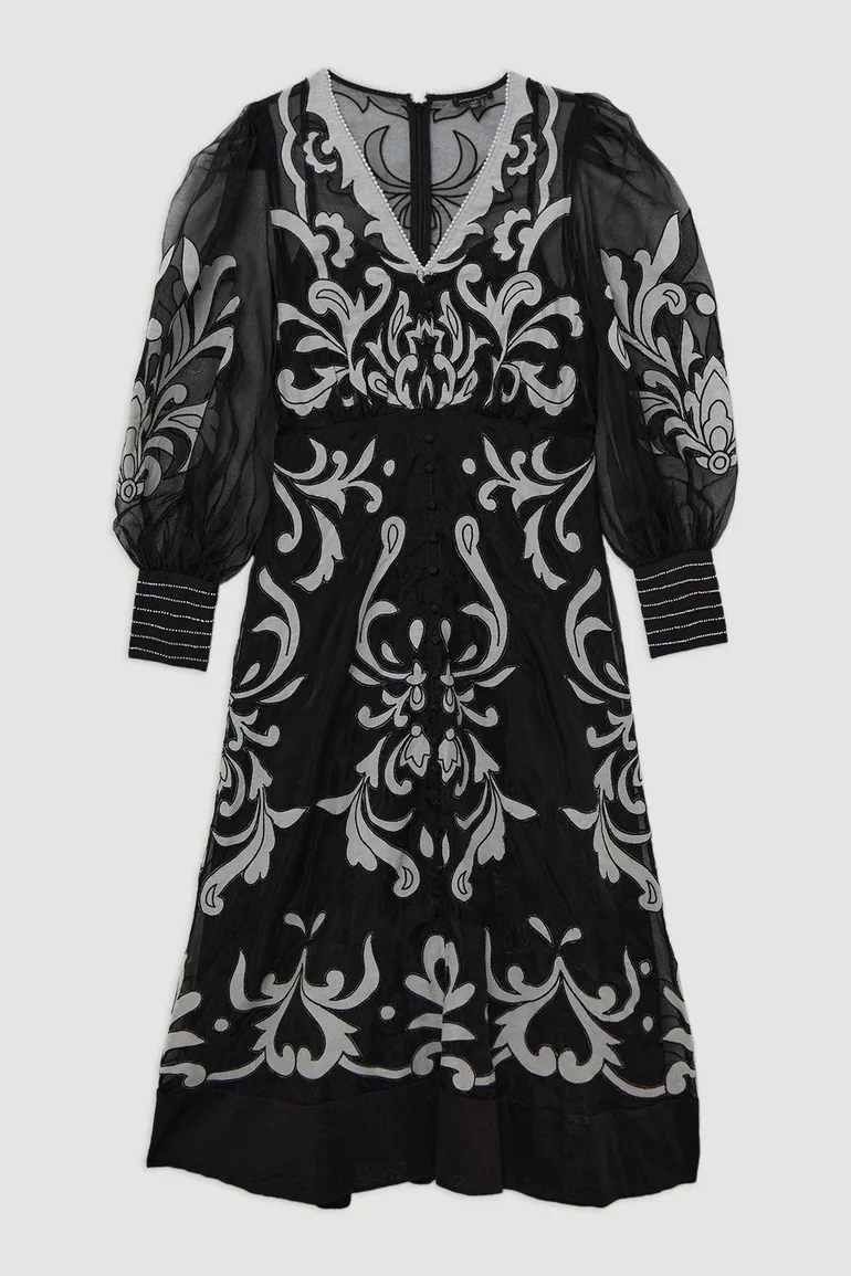 applique organdie buttoned woven maxi dress Shop Applique Organdie Buttoned Woven Midaxi Dress Online in Oman