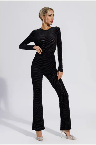 Jaliyah Black Zebra Printed One-piece Top Set