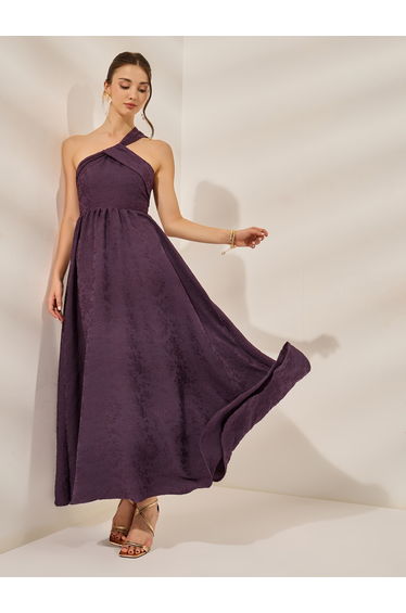 Purple Jacquard Sleeveless Maxi Dress