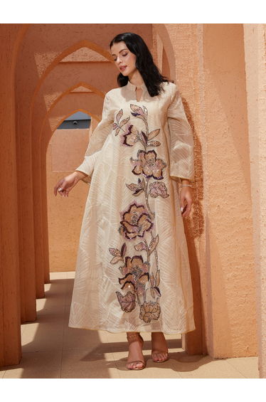 Women Textured Sequin Patch Detail A-Line Jalabiya