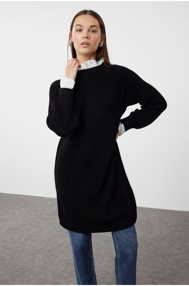 Black Guipure Detailed Selanik Knitwear Sweater