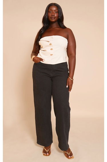 Plus Stone Woven Trim Detail Bandeau Top