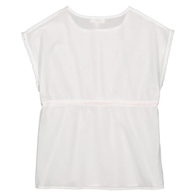 Organic Cotton Blouse with Pom Pom Trim and Crew Neck - 3