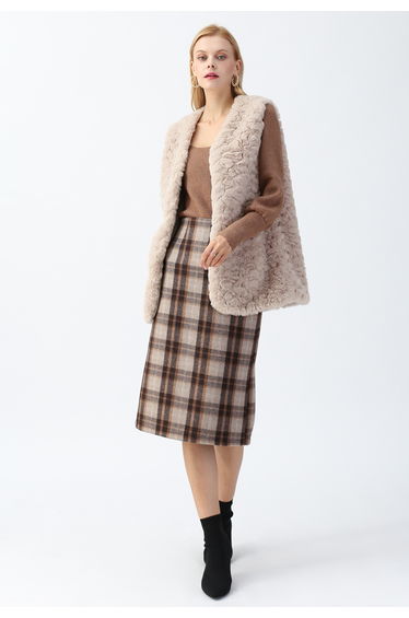 Faux Fur Mid-Length Vest in Sand