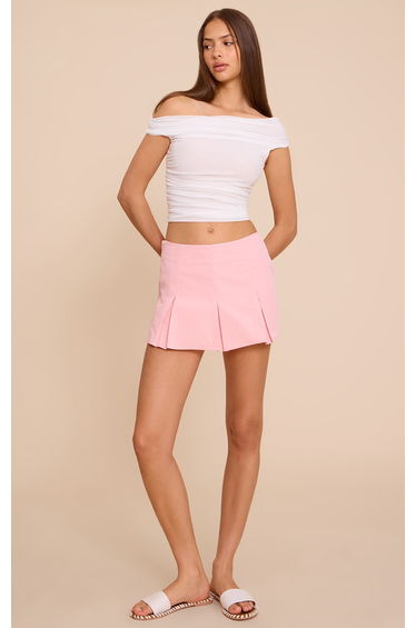 Pink Tailored Woven Box Pleat Skater Skort