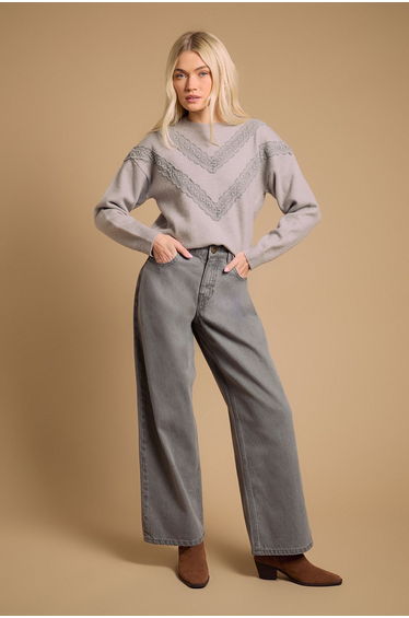 Lace Trim Crew Neck Jumper