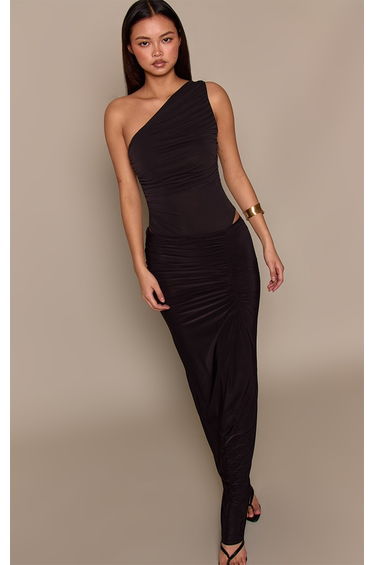 Black Ruched Detail Maxi Skirt