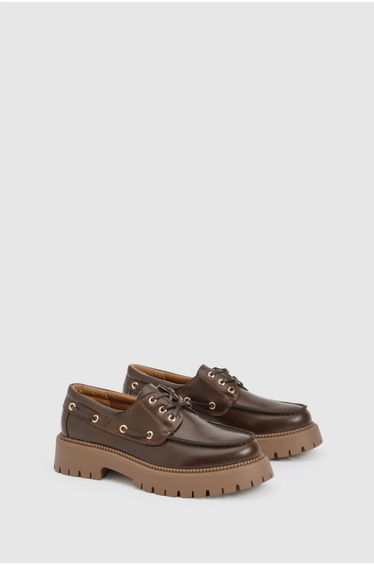 Chunky Boat Shoe Loafers - brown
