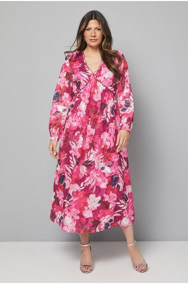 Floral Jacquard Ruffle Midi Dress