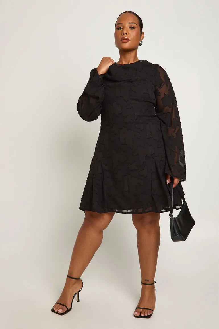 black ruffle skater dress Black boohoo Gathered Waist Ruffle Detail Skater Dress