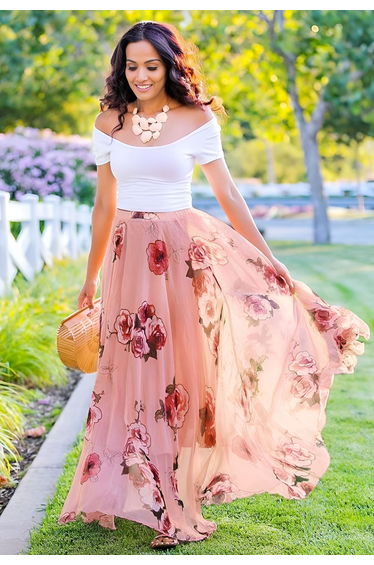 Pink Rose Panache Maxi Skirt