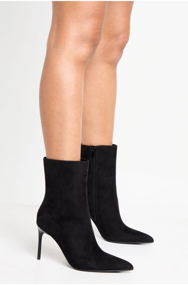 Faux Suede High Stiletto Pointed Toe Ankle Boots - black