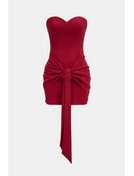 Knotted Strapless Sleeveless Mini Dress - 1