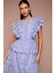 Scallop Organza Frill Midi Dress - 1