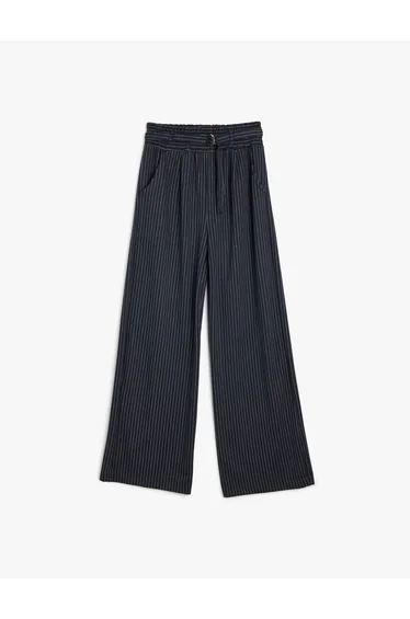 بنطلون بخصر إيلاستيك بحزام بجيوب 