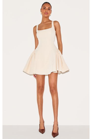 Almond Woven Square Neck Shift Dress