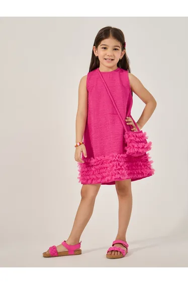 طقم حقيبة و فستان بحواف ميش بلا أكمام