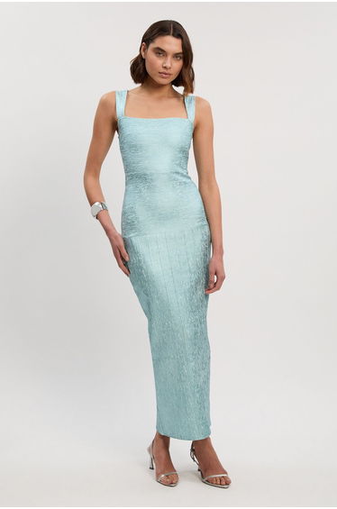 Petite Foil Metallic Figure Form Strappy Knit Maxi Dress